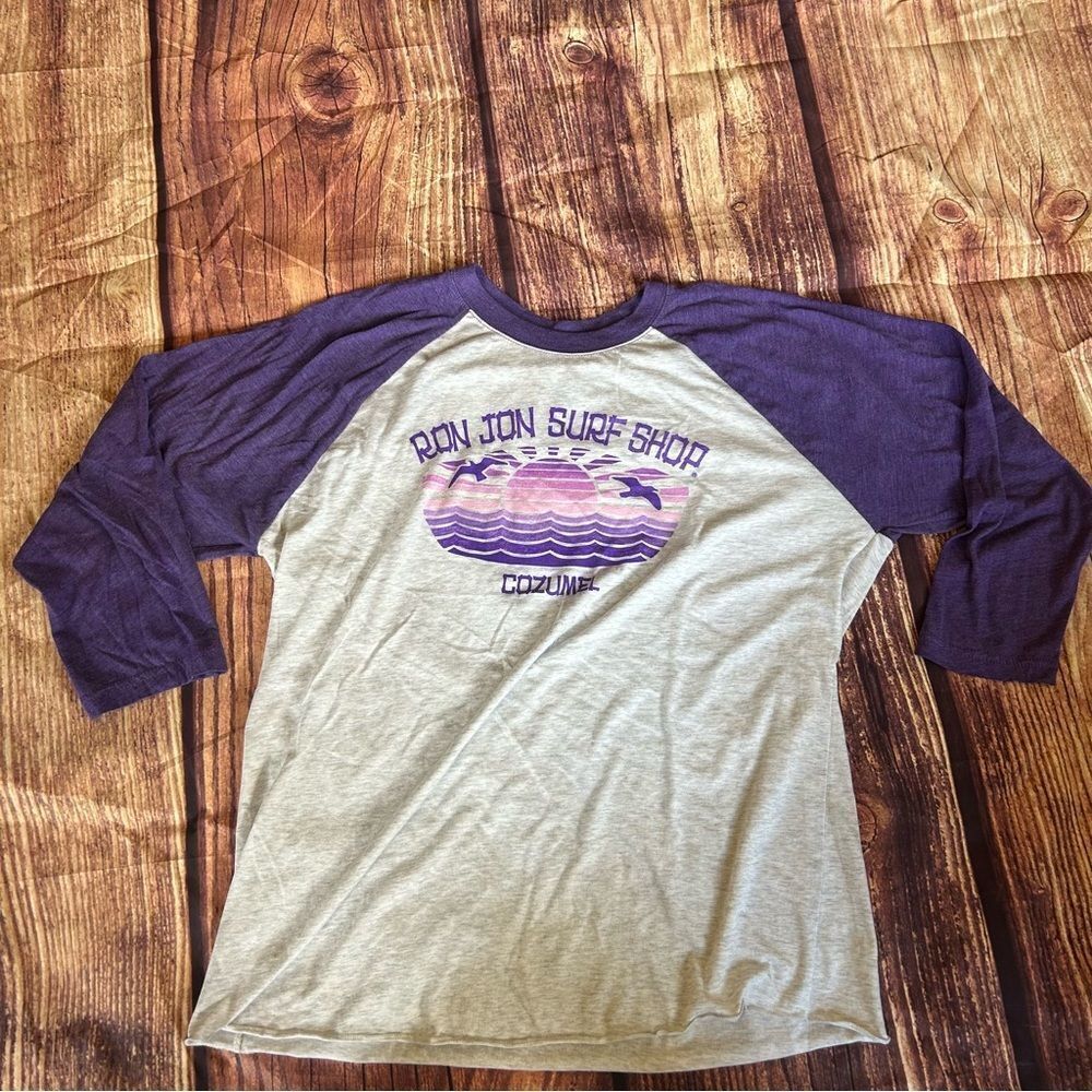 Unisex Ron Jon Surf Shop Cozumel Raglan Shirt Purple Off White Size XL